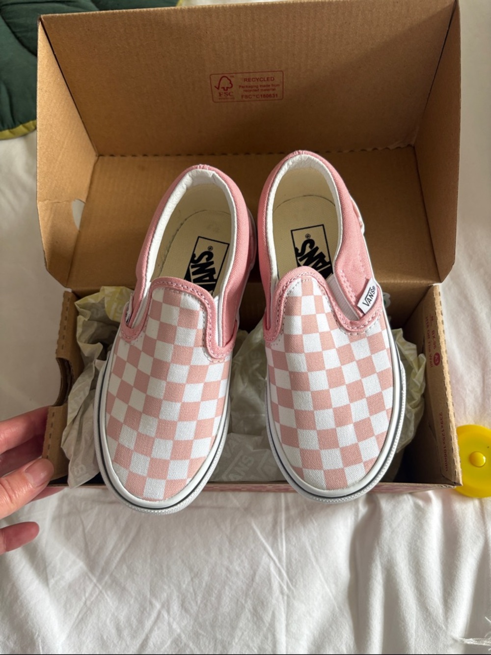 Vans Kids Slip-On Checkerboard Pink and White